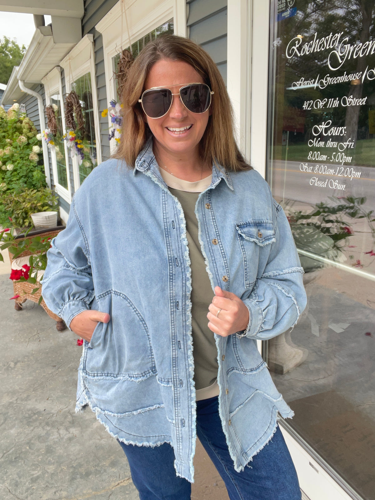 LIGHT DENIM Long Sleeve Acid Washed Denim Shirt