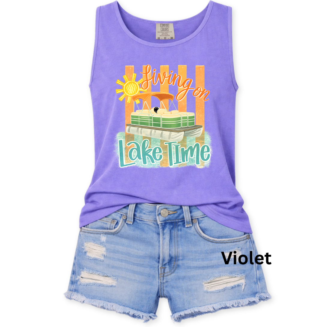LIVING ON LAKE TIME COMFORT COLORS TANK