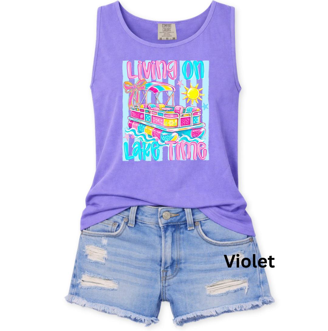 LIVING ON LAKE TIME - PINK/BLUE - COMFORT COLORS - S-3X