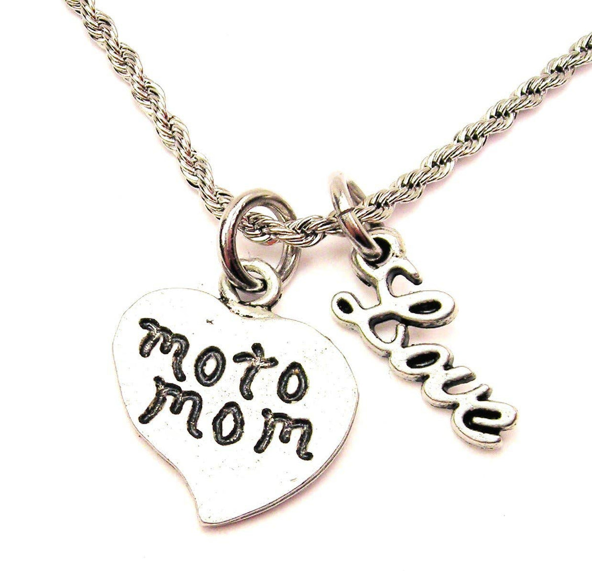Chubby Chico Charms - Moto Mom 20" Rope Necklace With Love Accent Motocross Cars