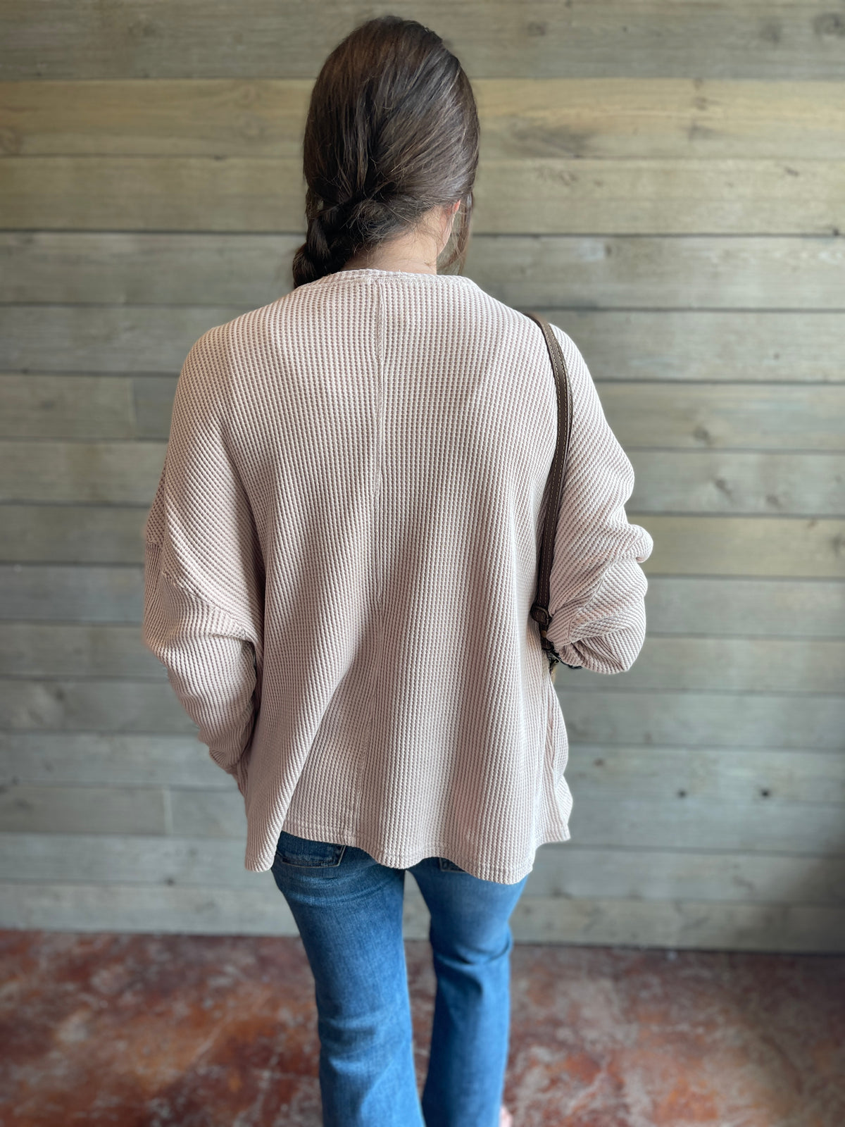 LIGHT TAUPE WAFFLE TEXURE POCKET TOP