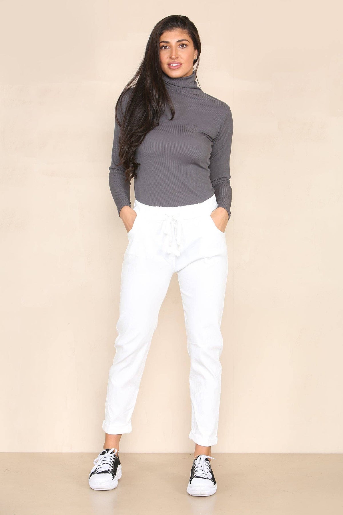 Plain Bi-Stretch Magic Trousers: WHITE