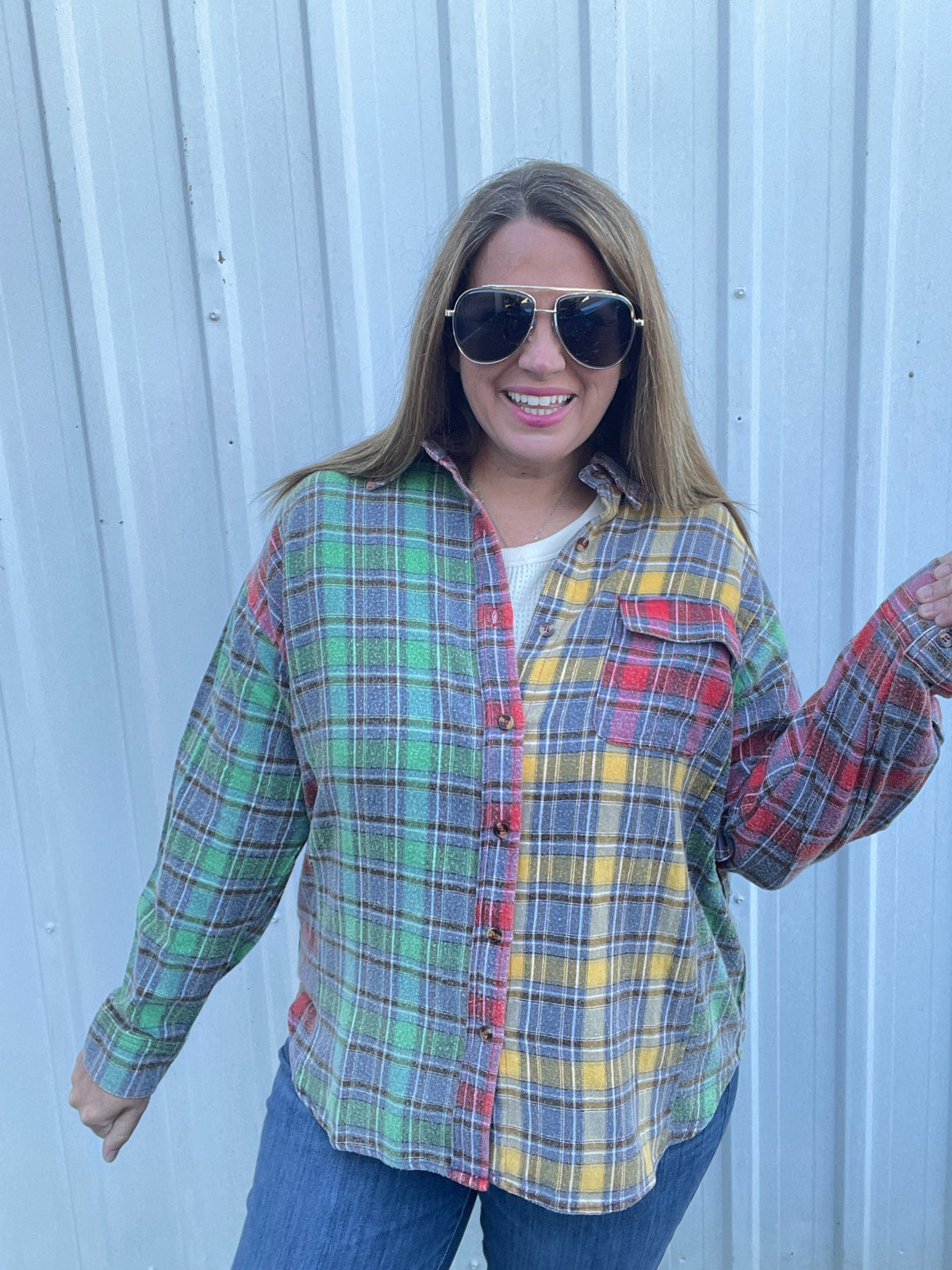 MULTI COLOR WASHED BUTTON UP PLAID