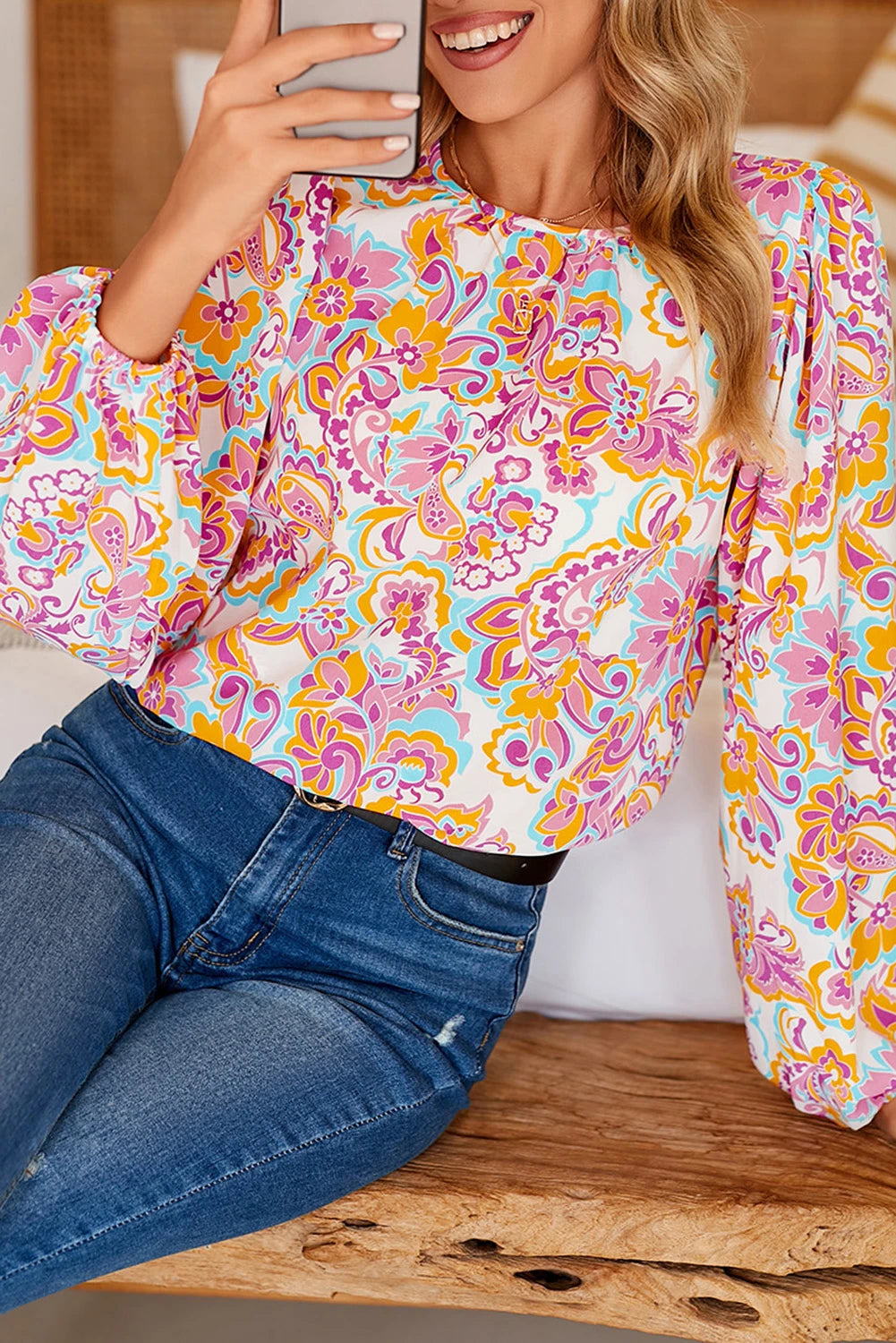 PINK/PURPLE/MINT PAISLEY WOVEN TOP