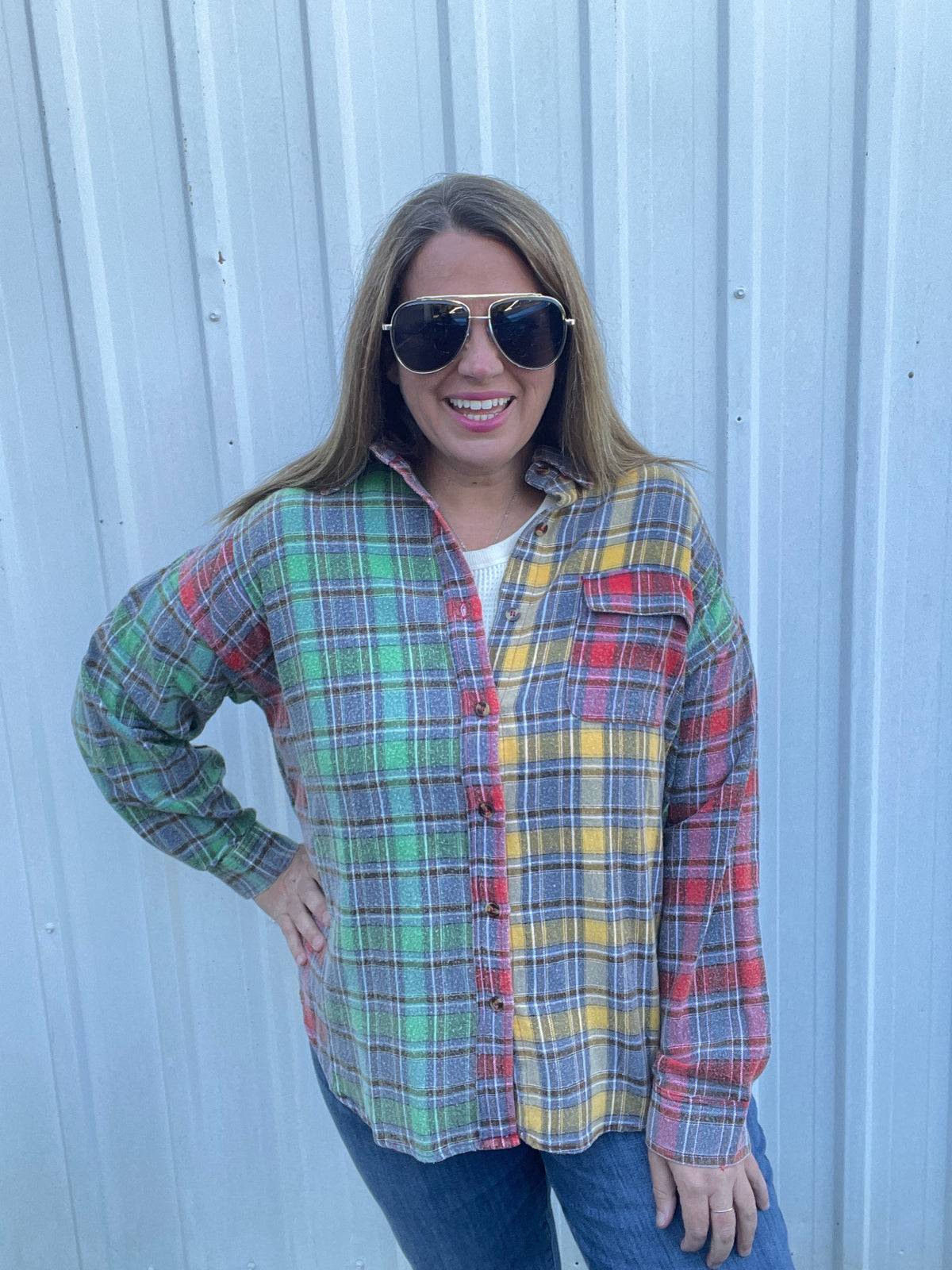 MULTI COLOR WASHED BUTTON UP PLAID