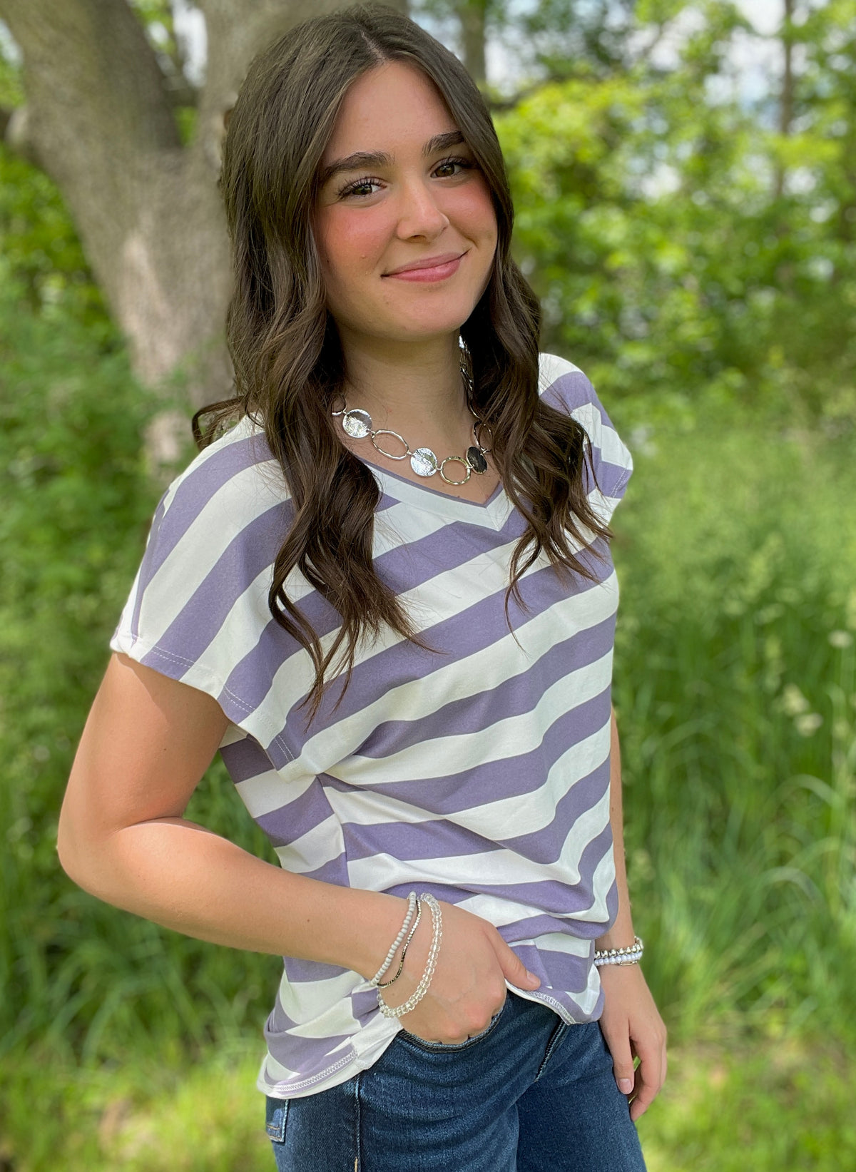 LAVENDER STRIPED BUTTER KNIT TOP