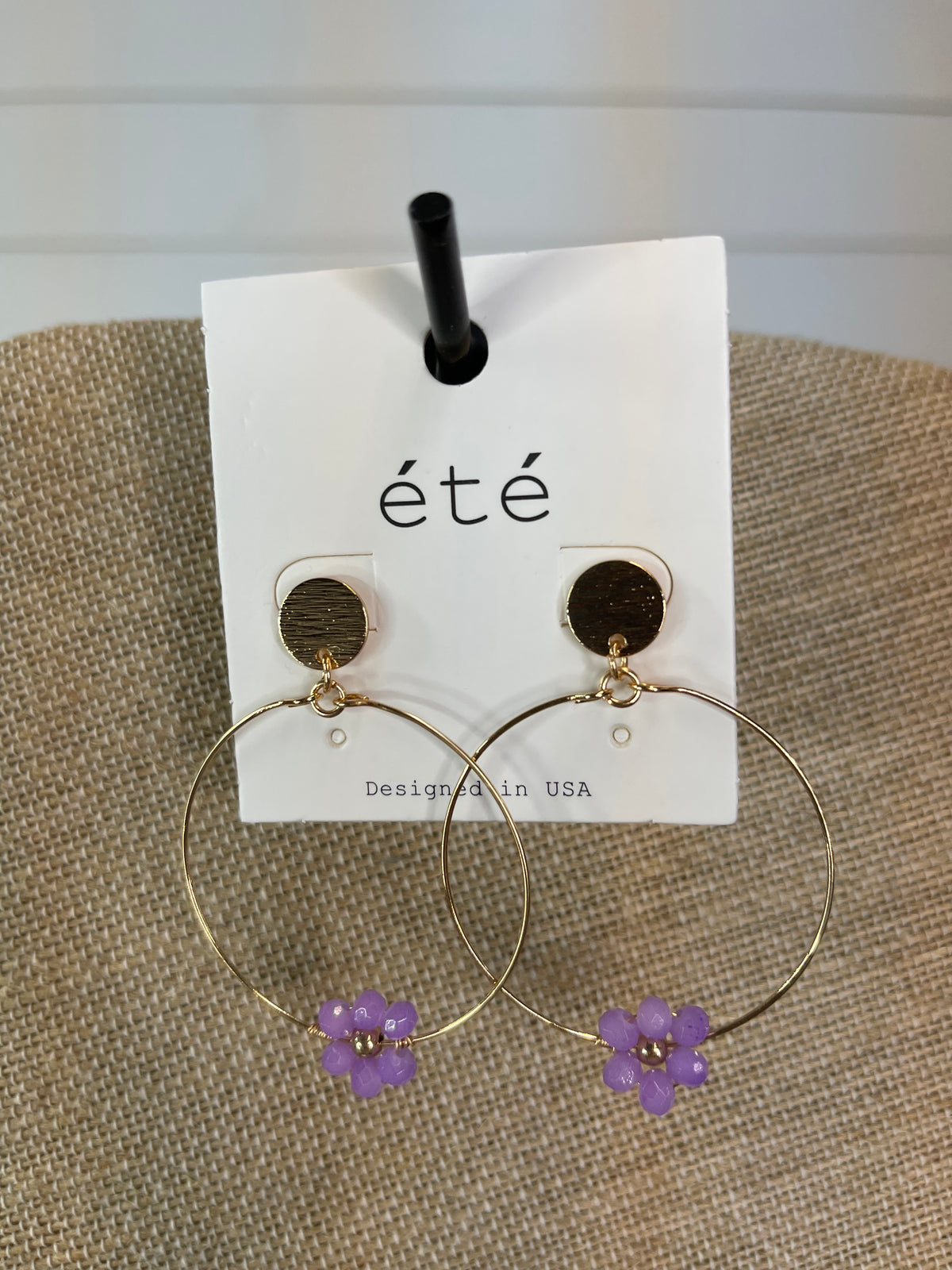 LAVENDER FLORAL GEM HOOP DROP EARRINGS