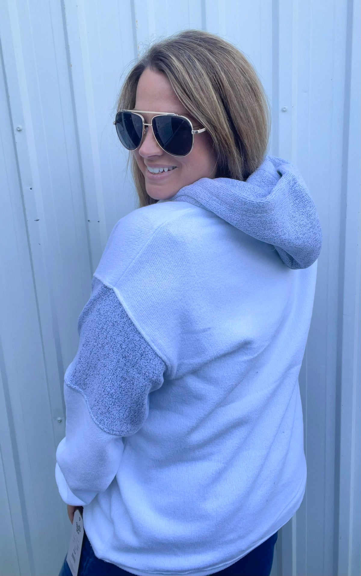 WHITE Nantucket Hooded Pullover With Henley Neck Opening Pullover