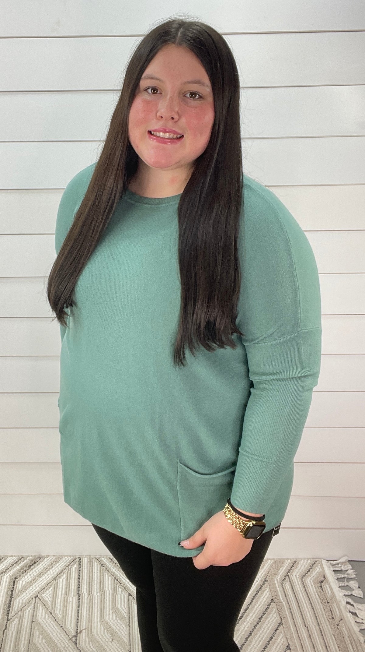 MARINE GREEN TWO POCKET OVERSIZED SWEATER