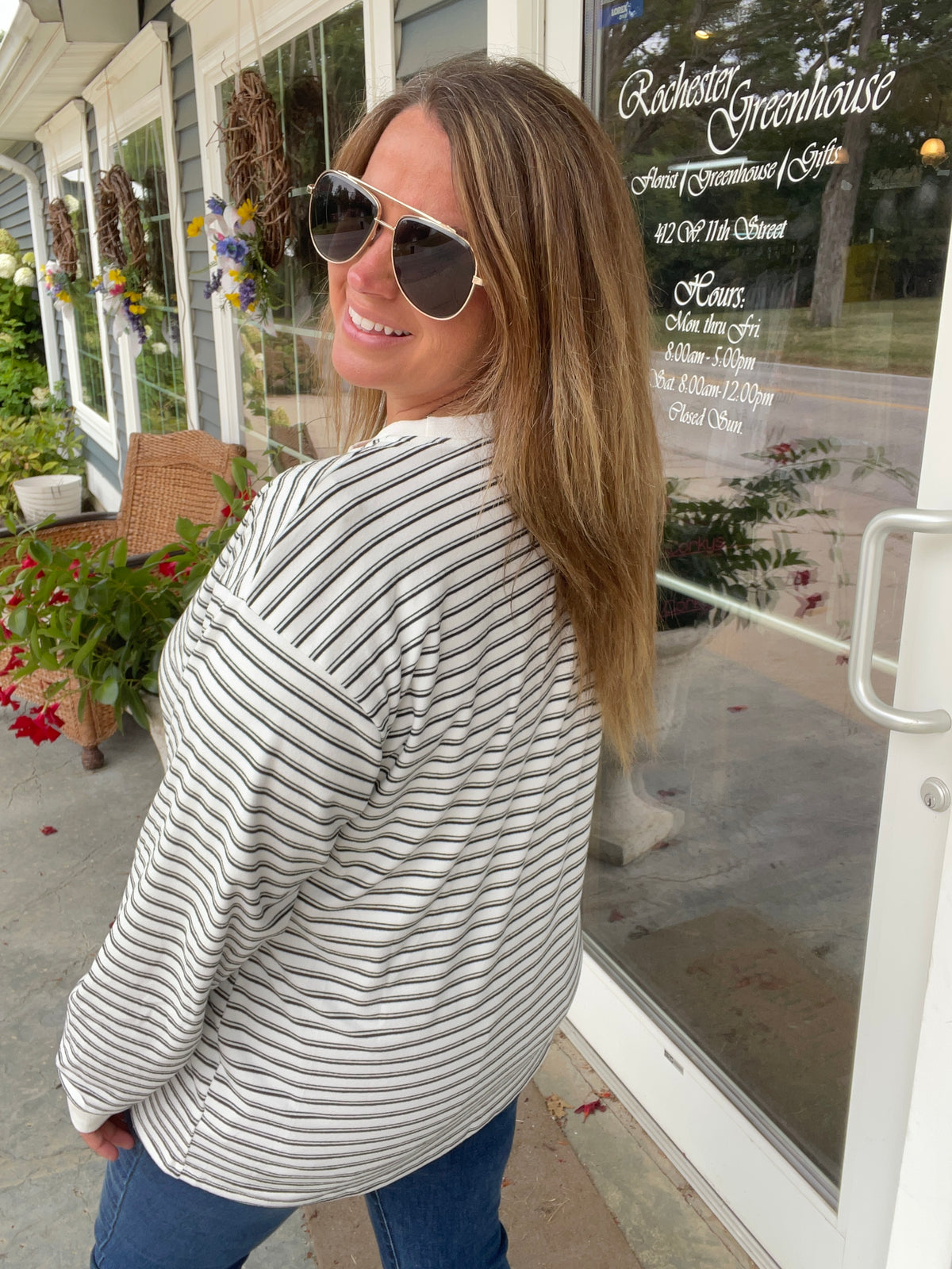 WHITE/BLACK BRUSHED BUTTER SOFT STRIPED KNIT TOP