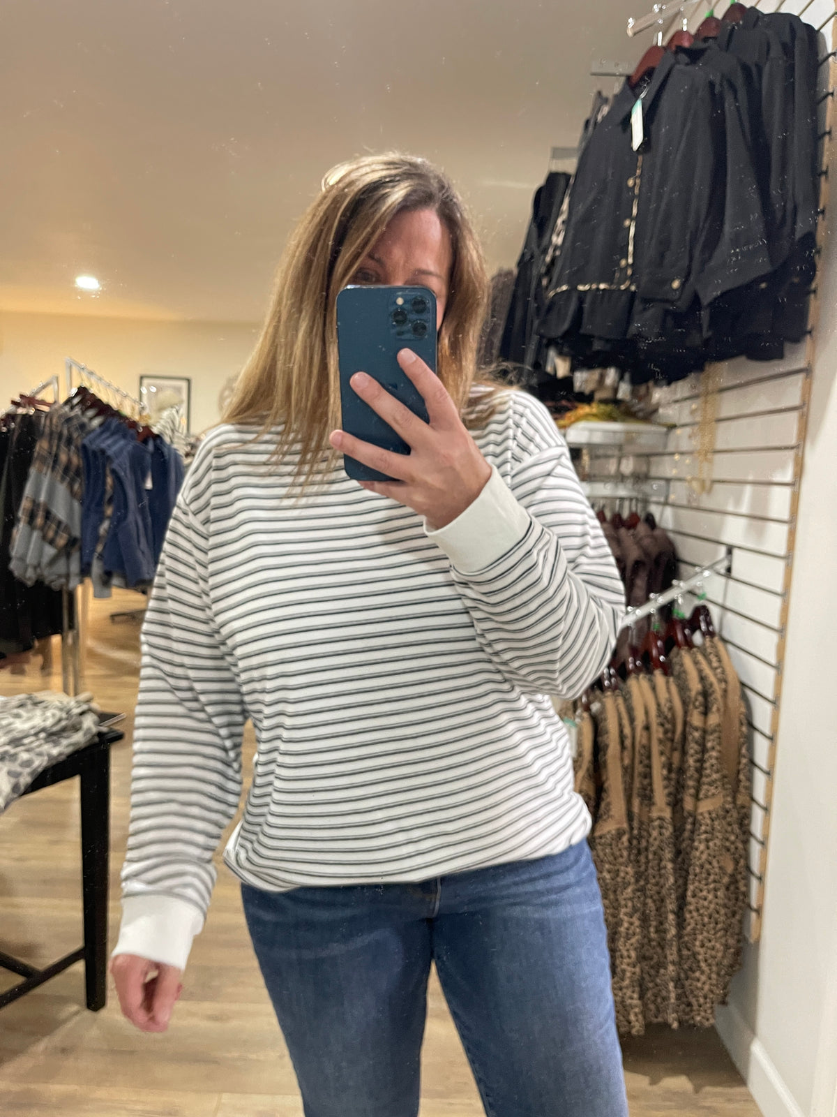 WHITE/BLACK BRUSHED BUTTER SOFT STRIPED KNIT TOP