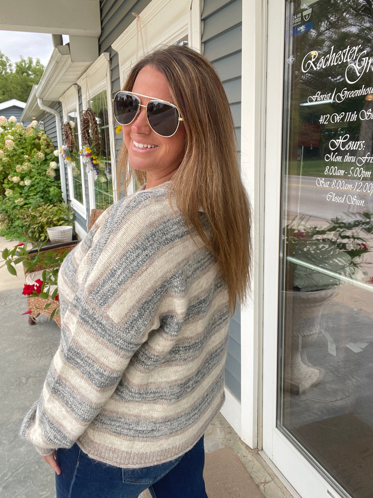 Light Mocha Heathered Multi-Stripe Raw Edge Knit Sweater