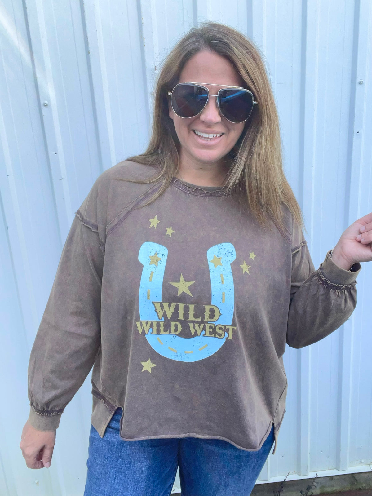 MOCHA MINERAL WASH HORSESHOE OVERSIZED TOP