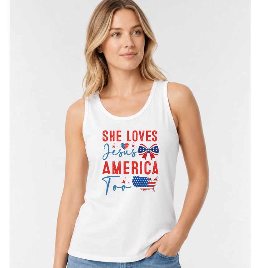 FINAL SALE TANK*** SHE LOVES JESUS AND AMERICA TOO
