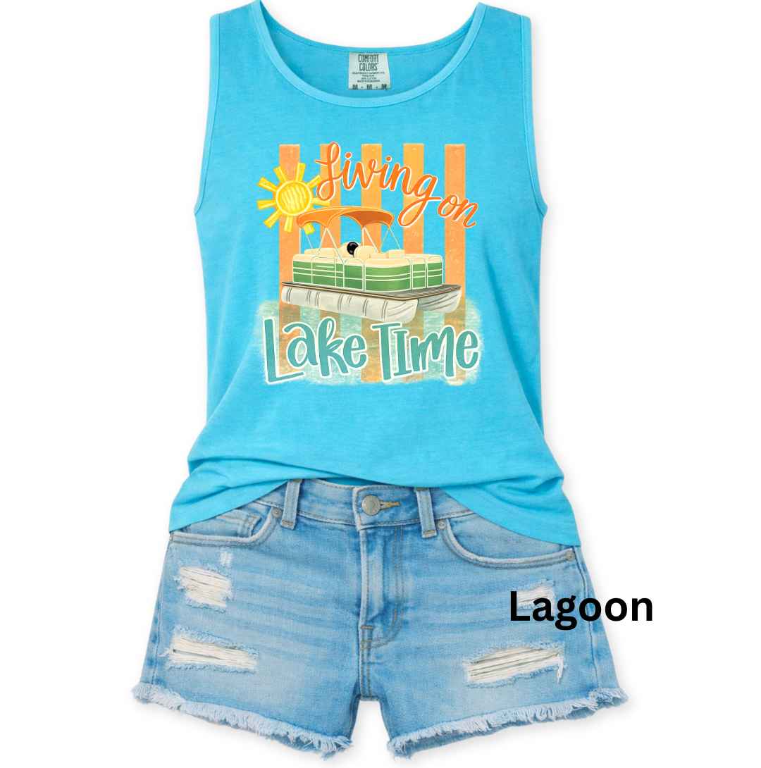 LIVING ON LAKE TIME COMFORT COLORS TANK
