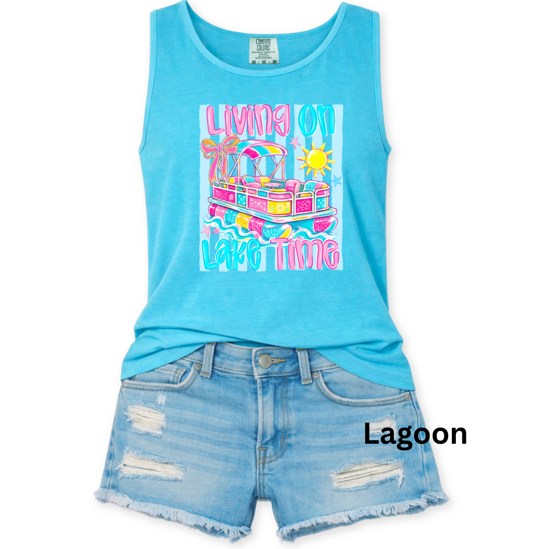 LIVING ON LAKE TIME - PINK/BLUE - COMFORT COLORS - S-3X