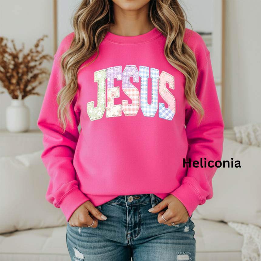 JESUS FAUX QUILTED GRAPHIC SWEATSHIRT