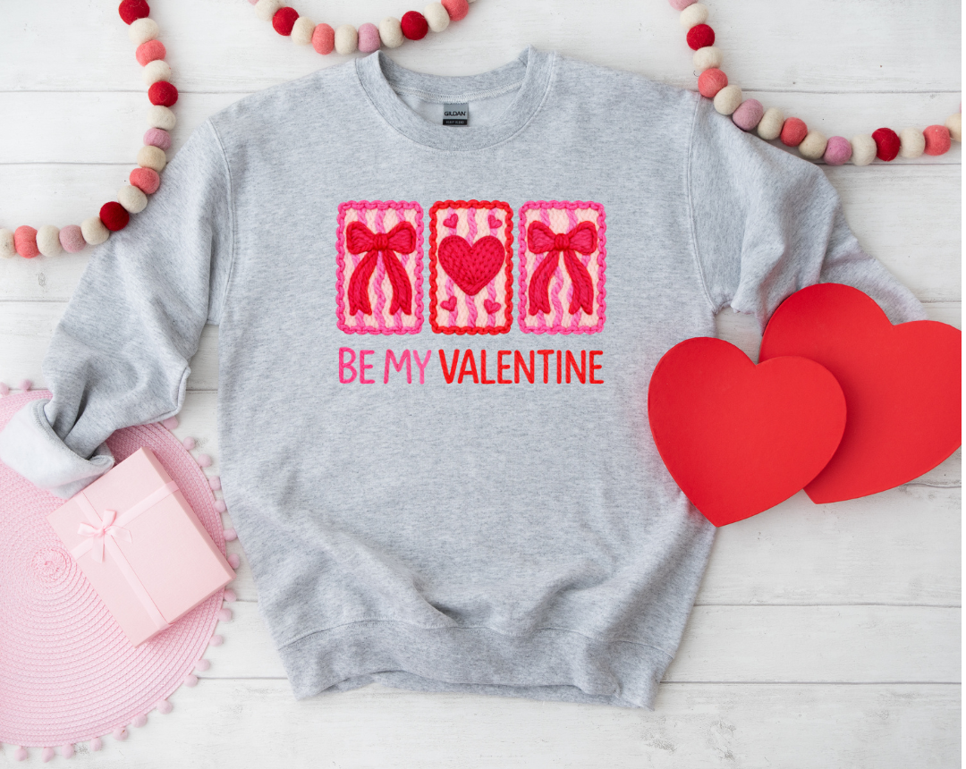 BE MY VALENTINE GRAPHIC  FAUX CROCHET SWEATSHIRT