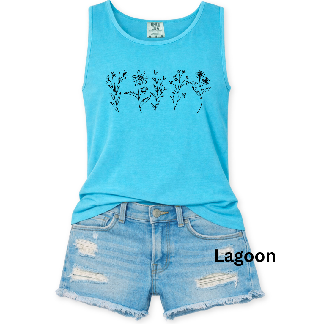 FLORAL GRAPHIC COMFORT COLORS TANK