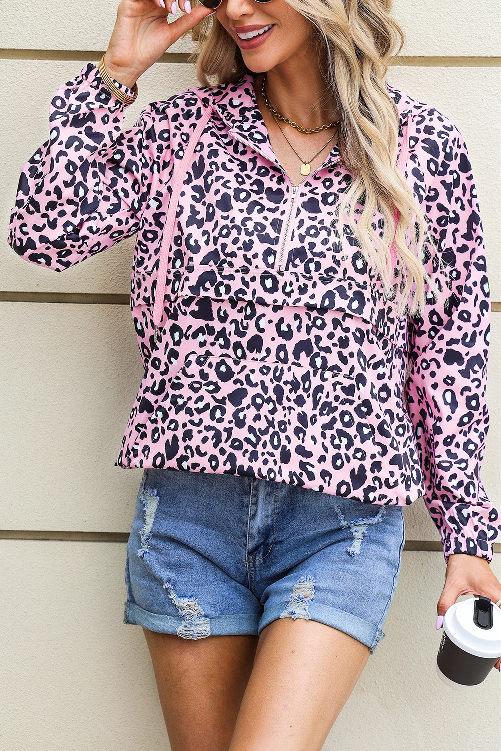 PINK ANIMAL PRINT WINDBREAKER