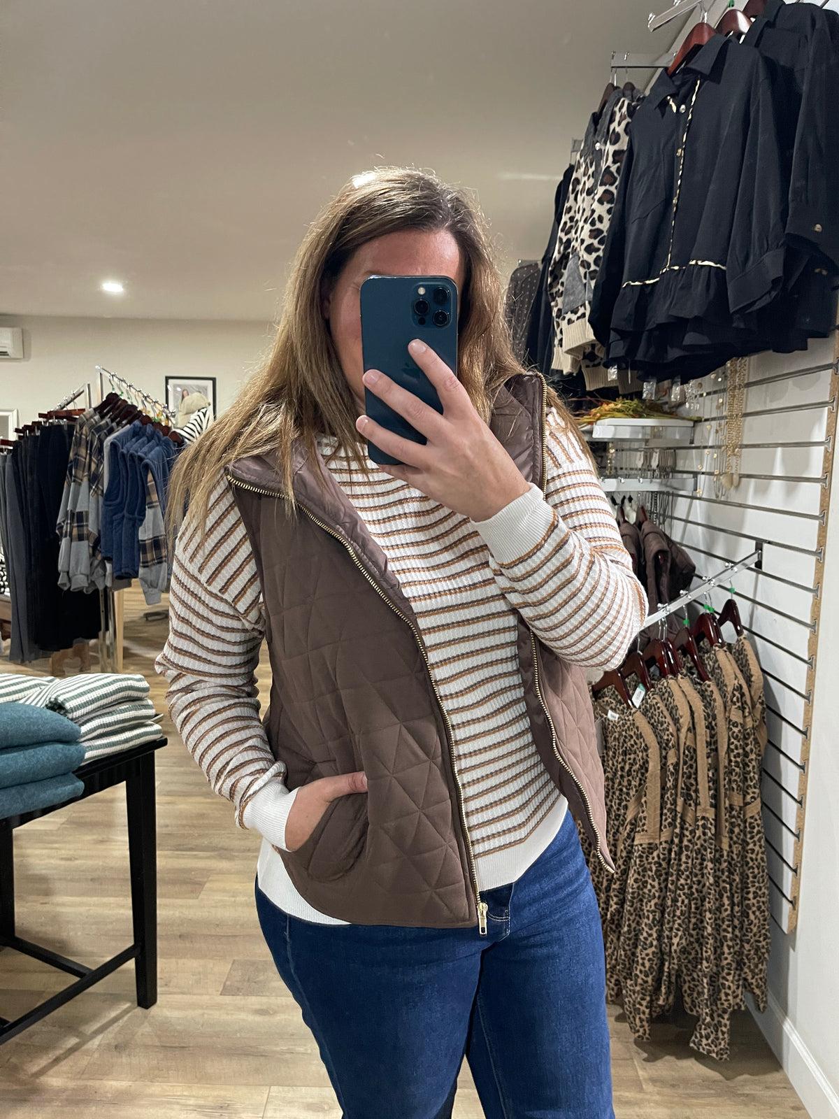 MOCHA/MUSTARD Multi Color Stripes Textured Wide Crew Neck Pullover Sweater