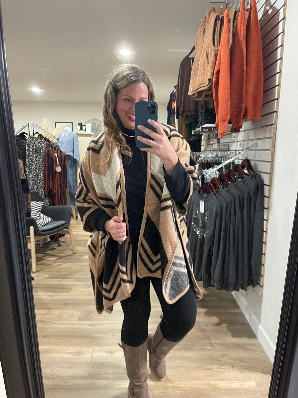 PRINTED THROW OVER PONCHO - 6 COLORS