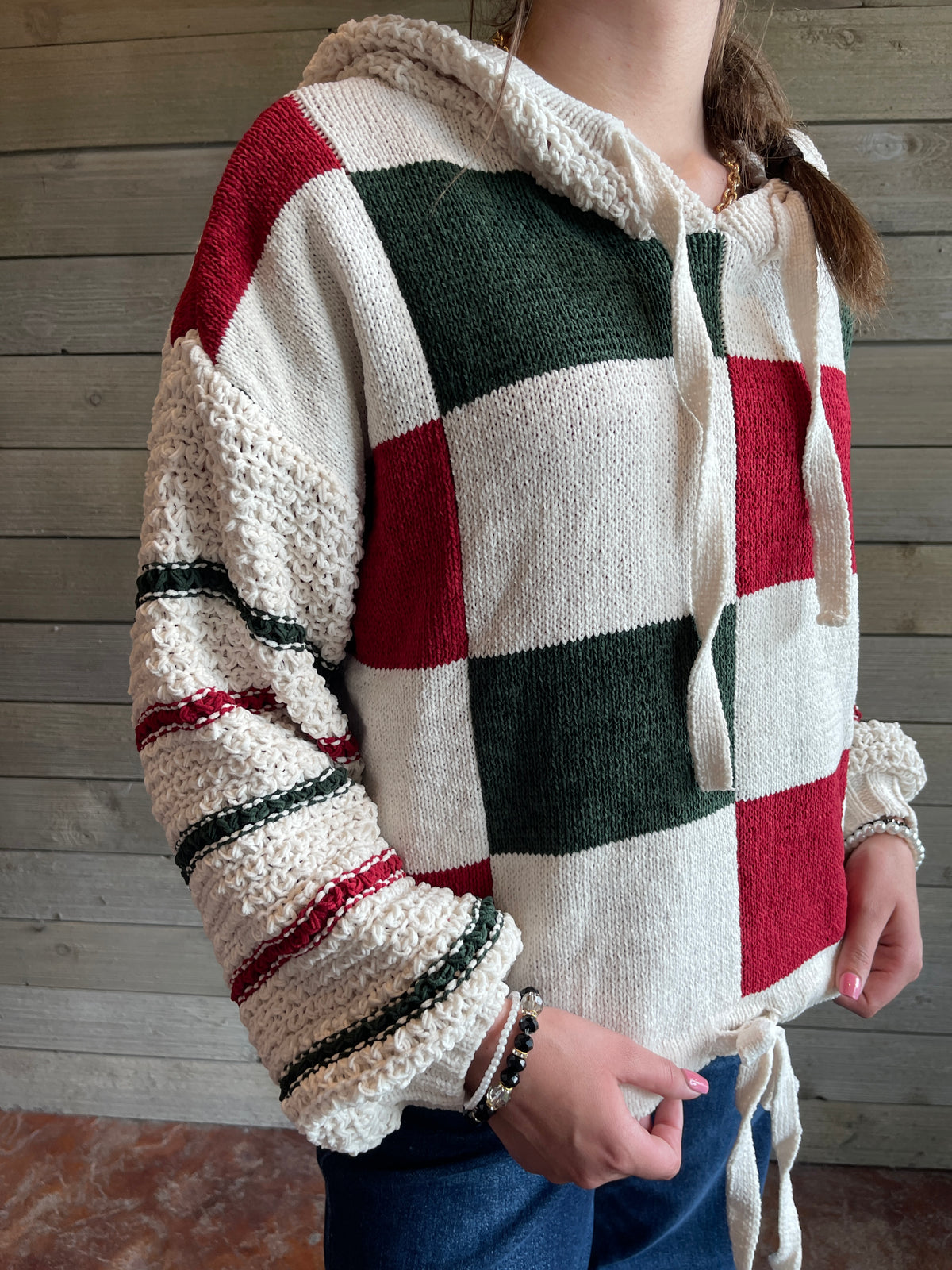 RED/GREEN/CREAM OVERSIZED CHECKERED SWEATER