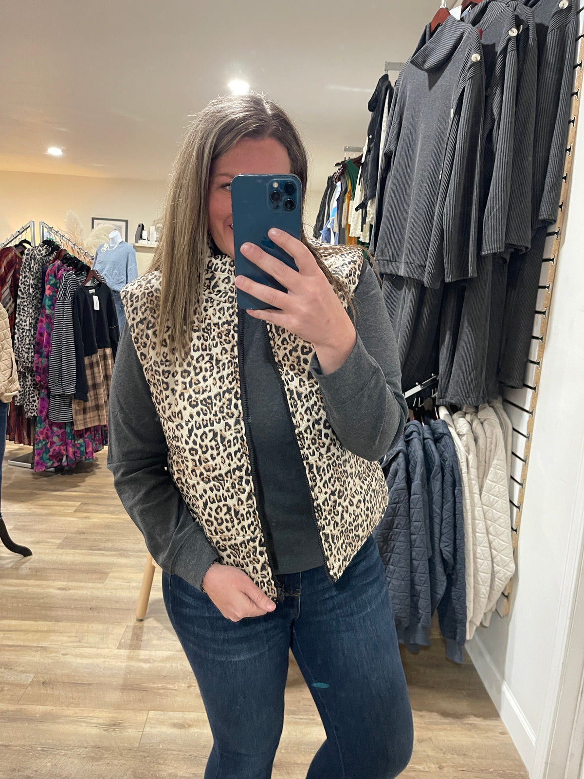 LEOPARD ZIP UP PUFFER VEST