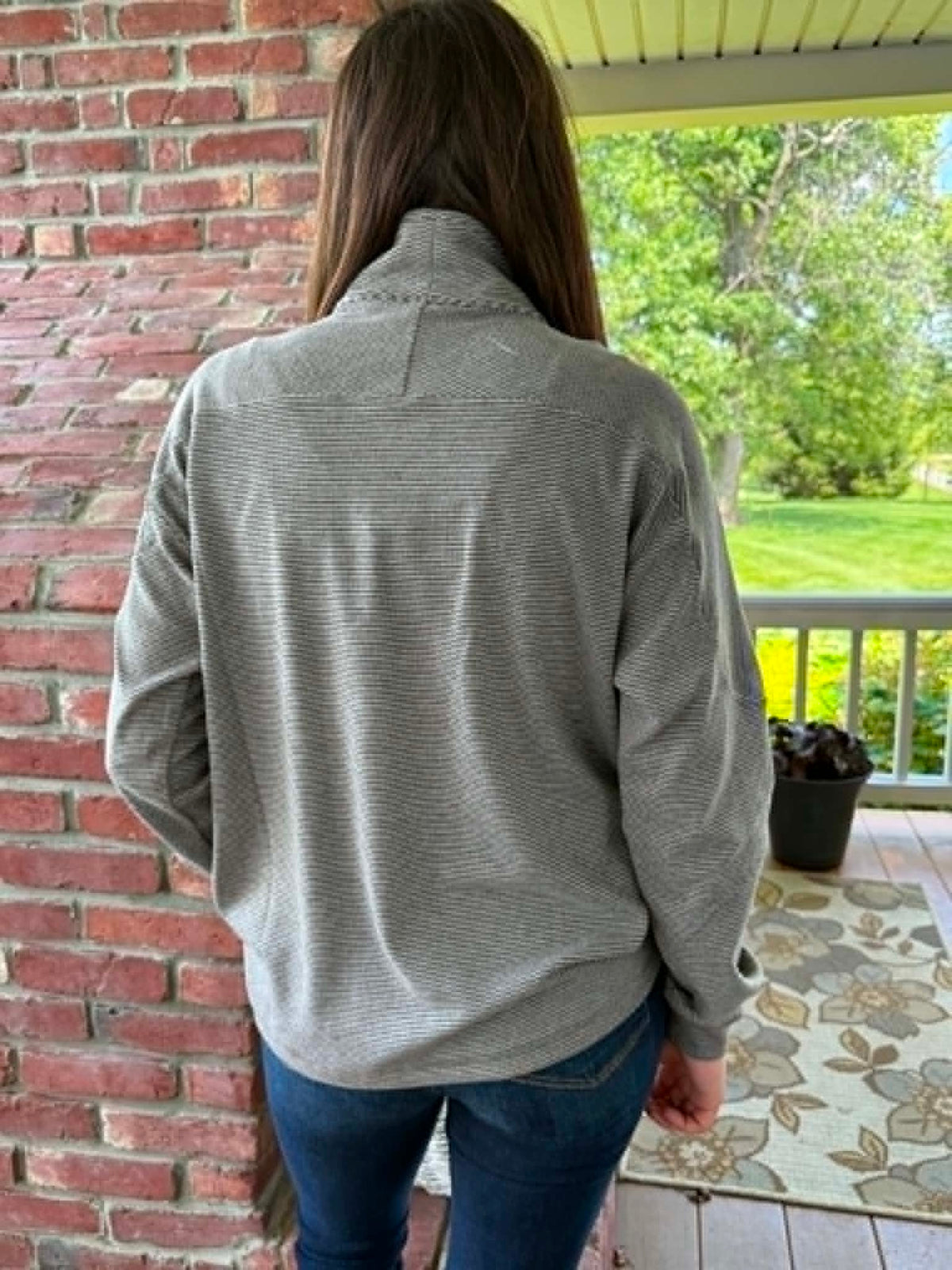 Espresso Buttery Soft Striped Knit Mock Neck Sweatshirt