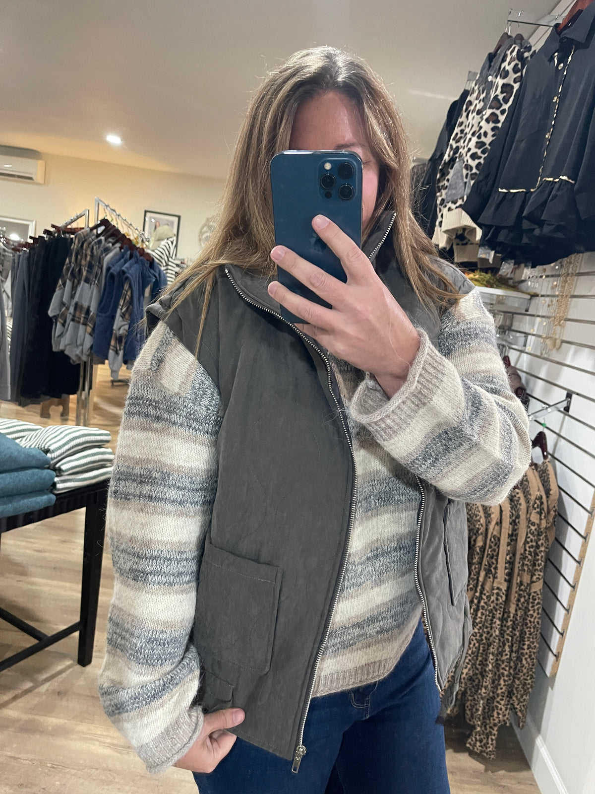 Charcoal Quilted Oversized Padded Puffer Vest
