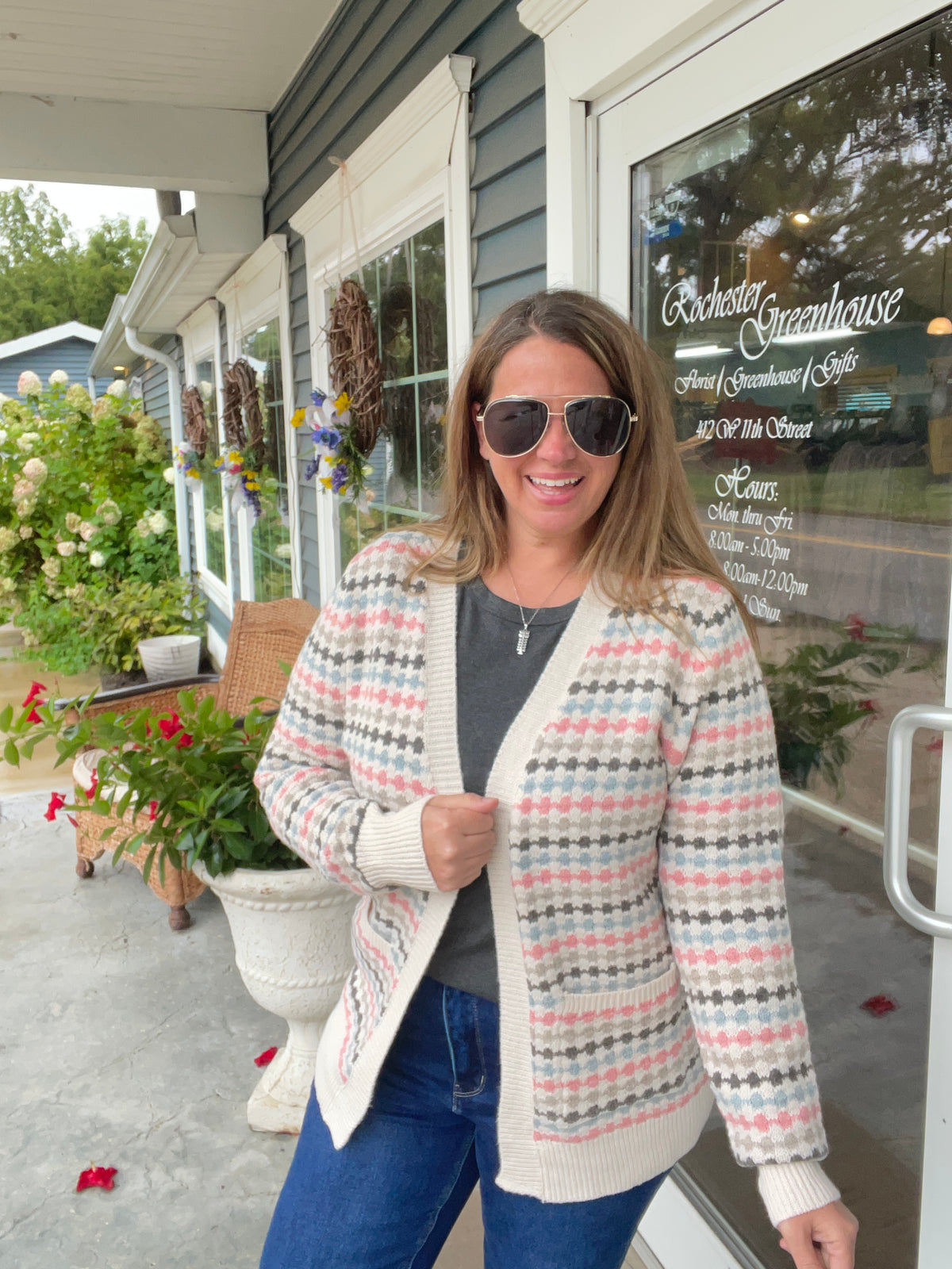 PINK/TAUPE Multi Color Texture, Open Front Sweater Cardigan