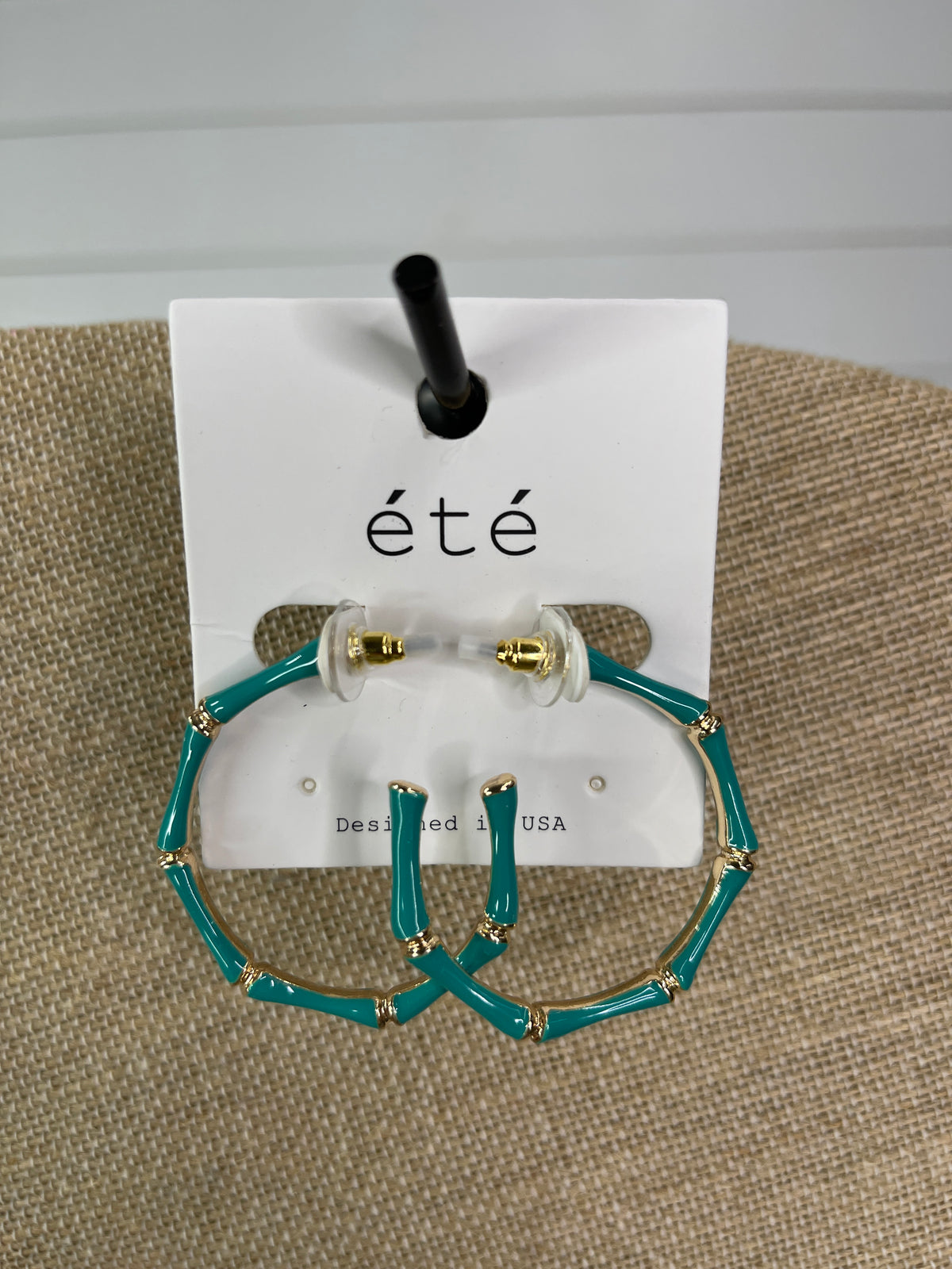 TEAL/GOLD METAL HOOP EARRINGS