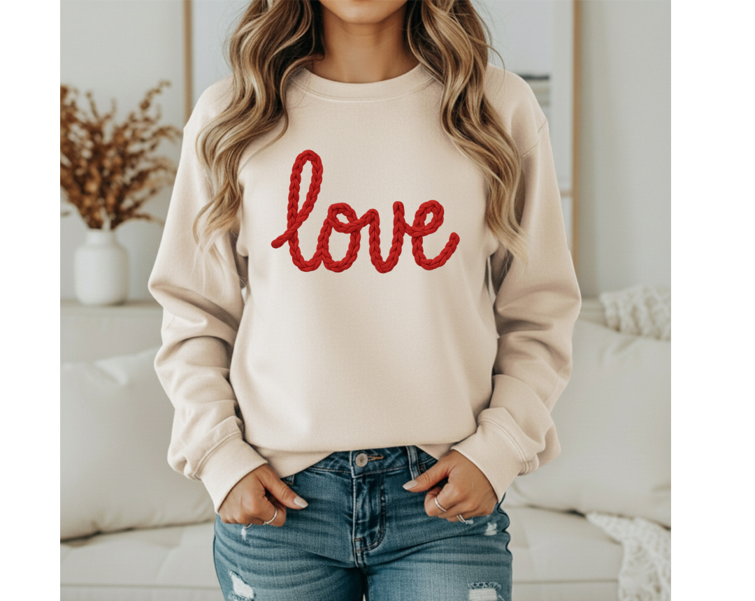 LOVE FAUX CROCHET GRAPHC SWEATSHIRT