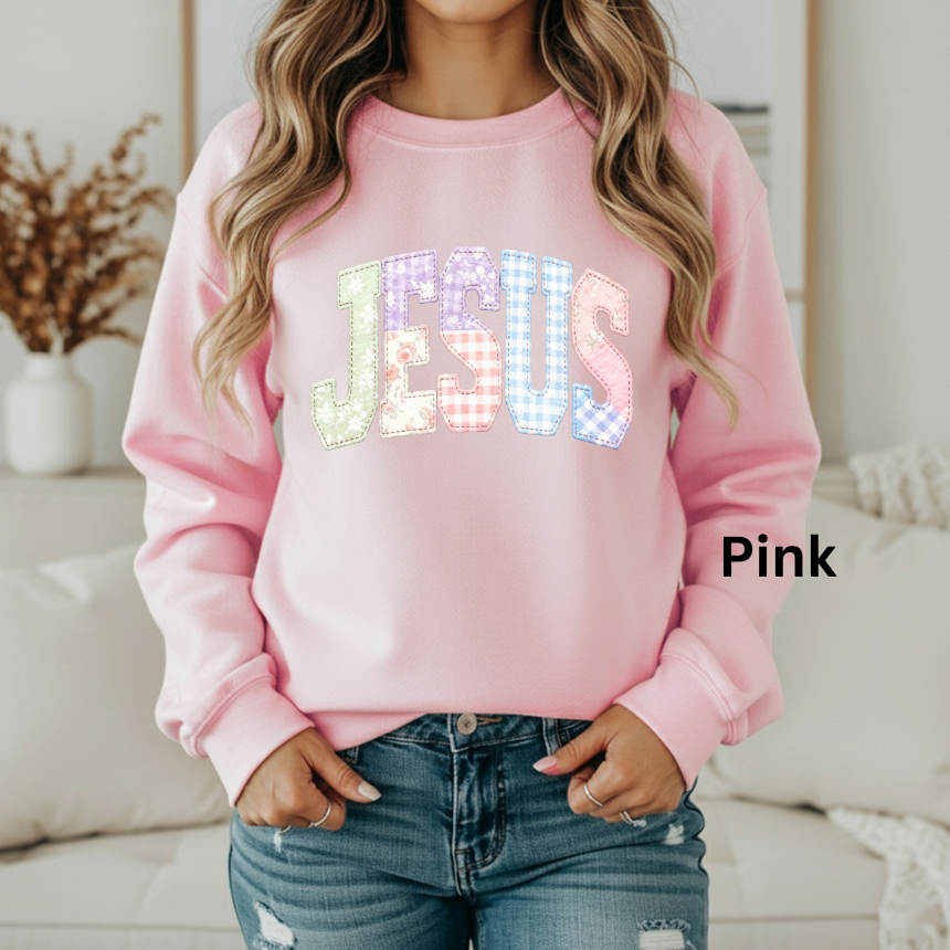 JESUS FAUX QUILTED GRAPHIC SWEATSHIRT