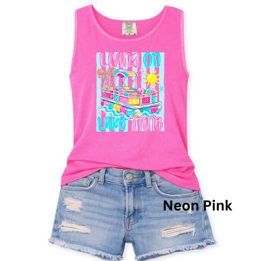 LIVING ON LAKE TIME - PINK/BLUE - COMFORT COLORS - S-3X