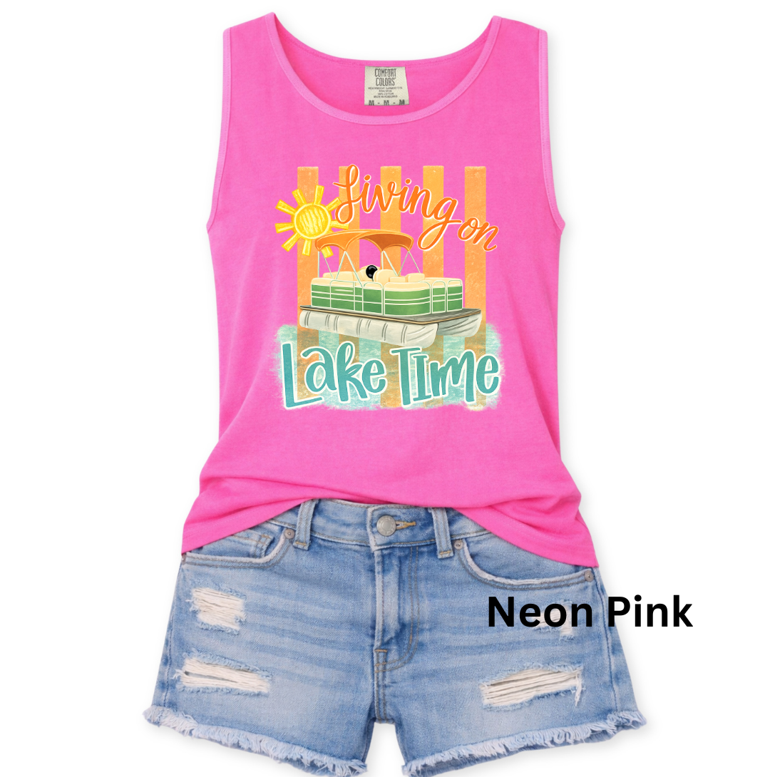 LIVING ON LAKE TIME COMFORT COLORS TANK