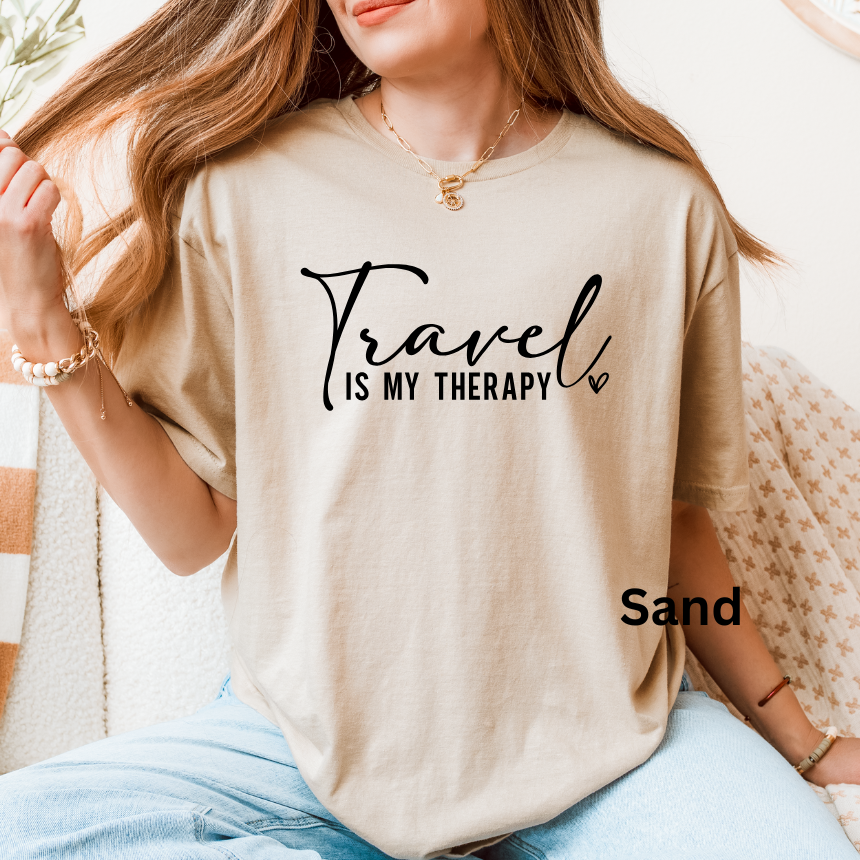 TRAVEL IS MY THERAPY - UNISEX SHORT SLEEVE TEE