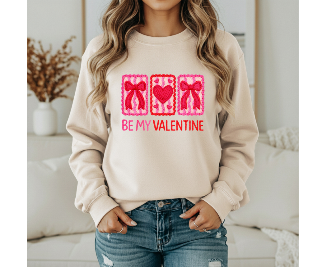 BE MY VALENTINE GRAPHIC  FAUX CROCHET SWEATSHIRT