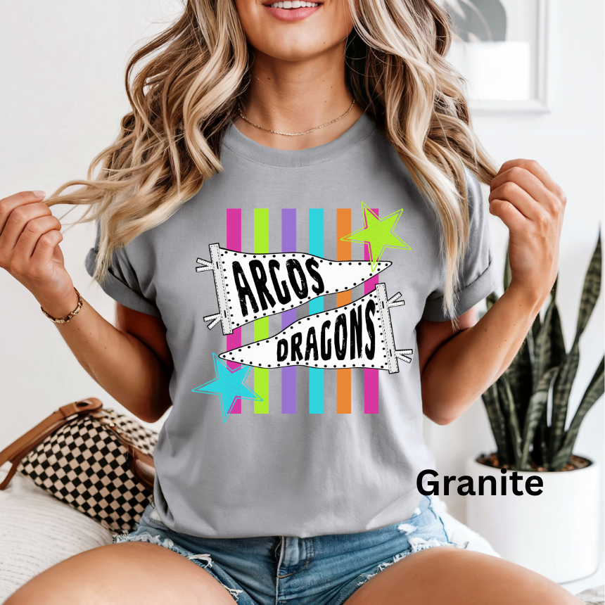 MULTI COLOR STRIPED SCHOOL/MASCOT COMFORT COLORS TEE