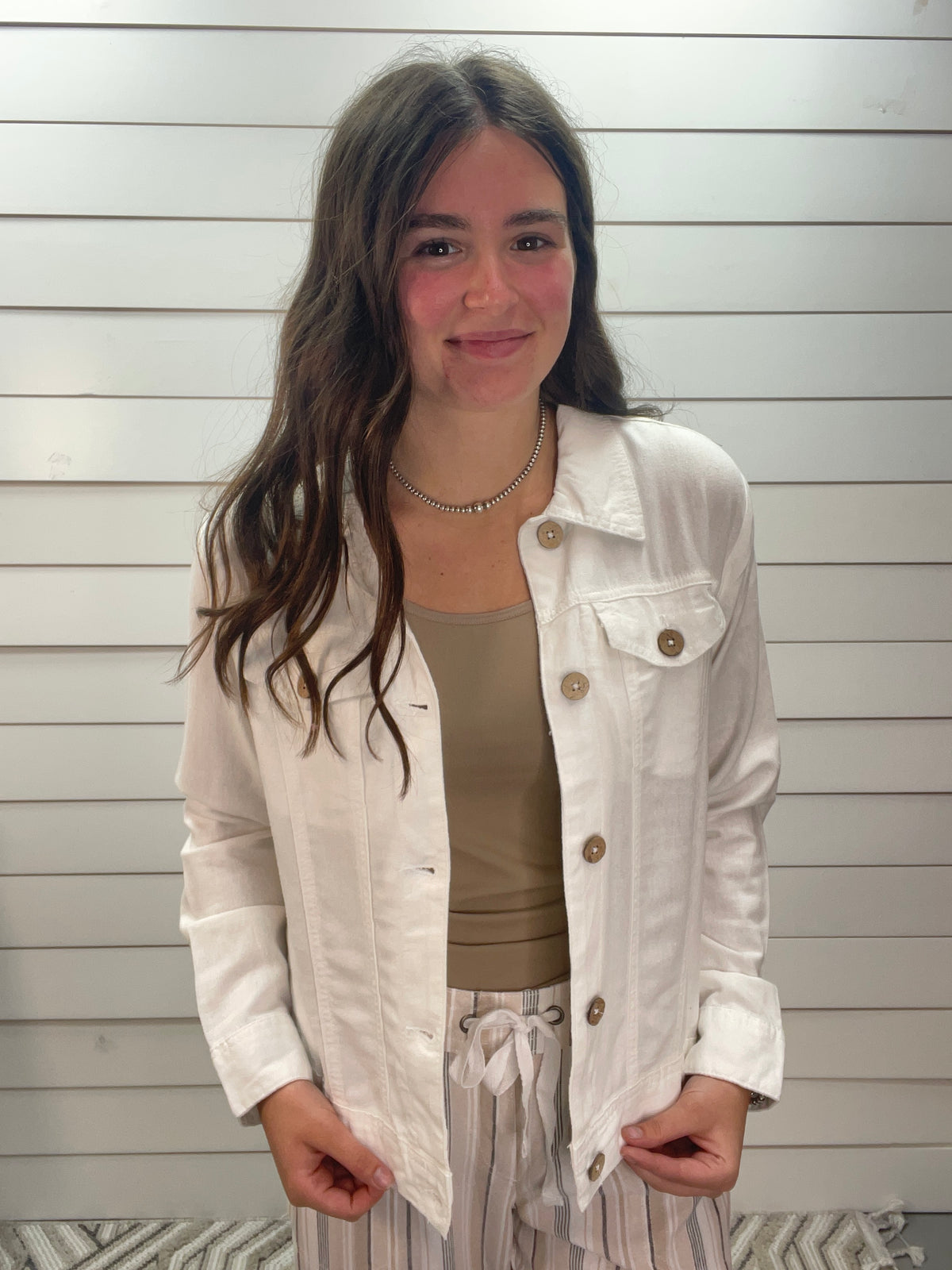 WHITE LINEN BLEND LIGHT WEIGHT JACKET
