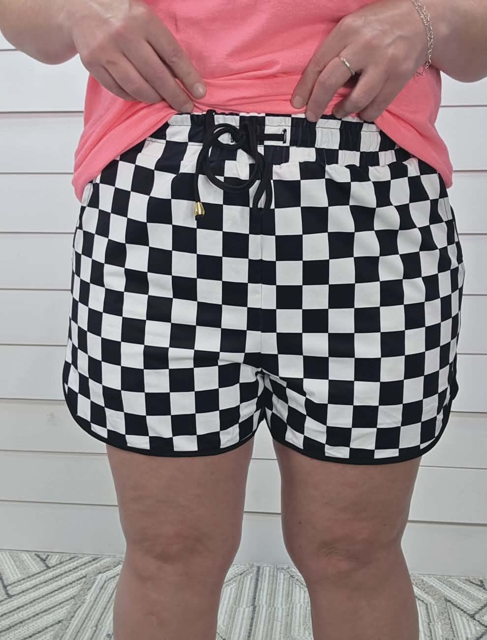 LARGE CHECK DRAWSTRING SHORTS