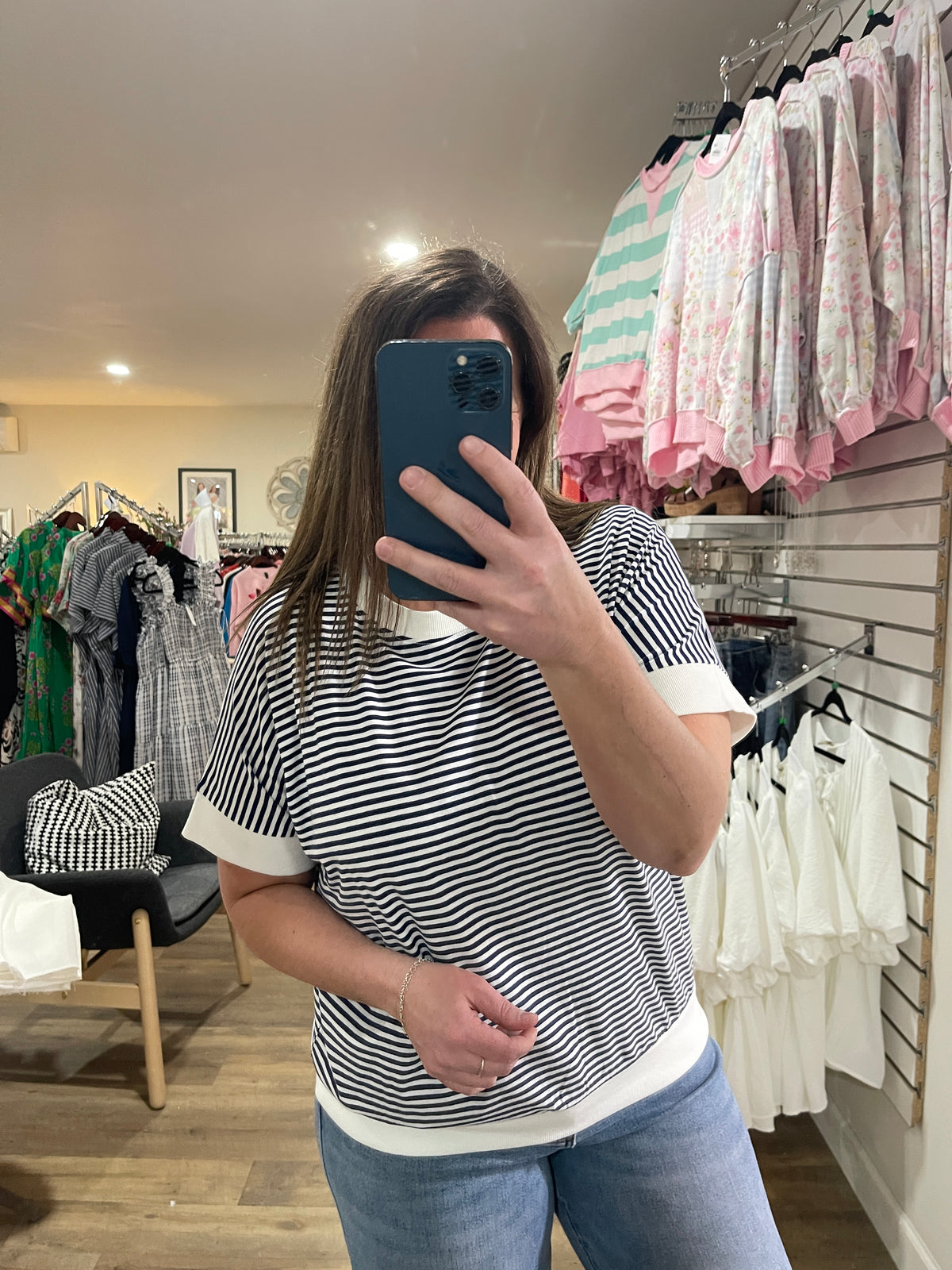 NAVY STRIPED KNIT TOP