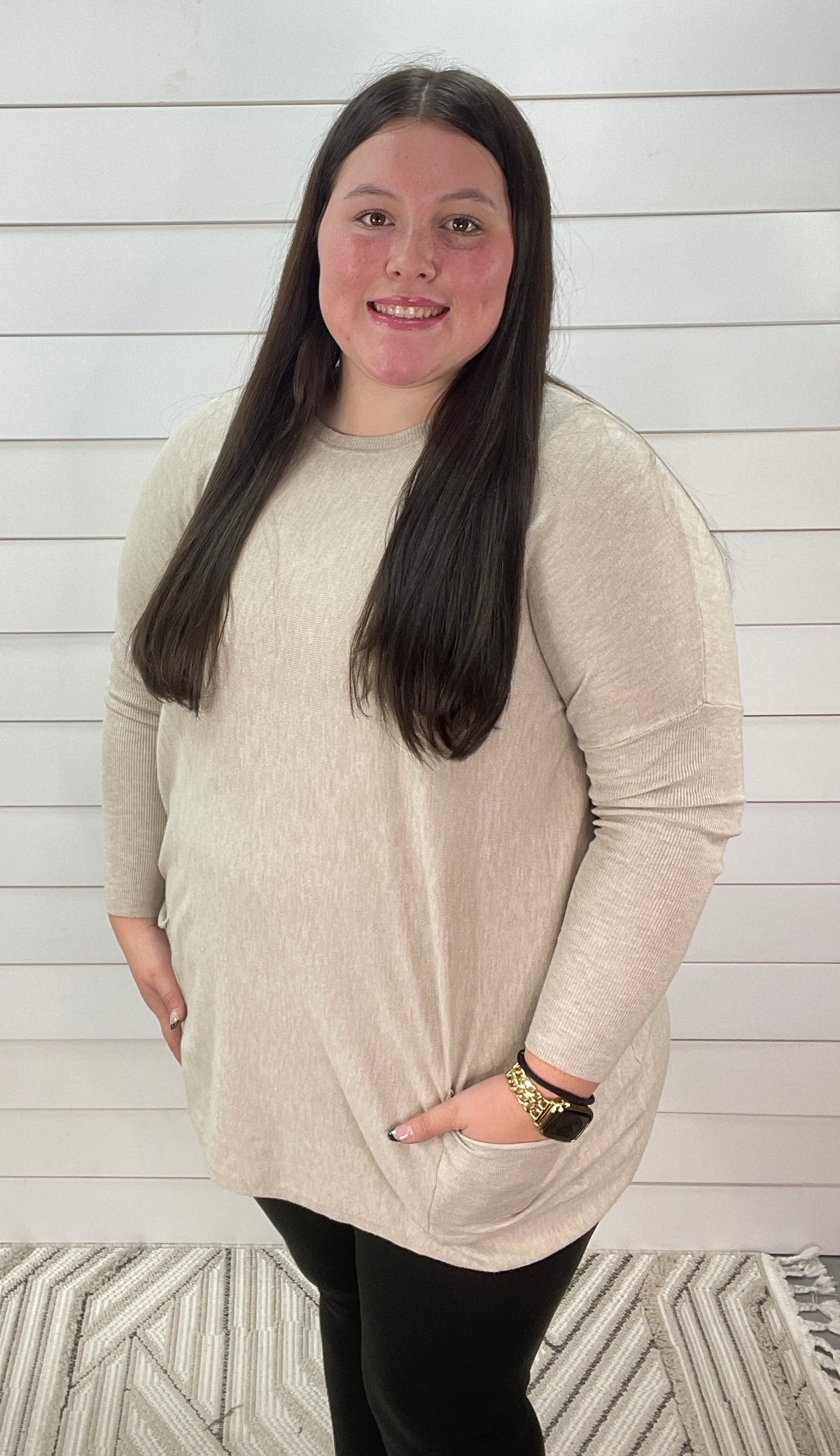 WARM GREY OVERSIZED TWO POCKET SWEATER