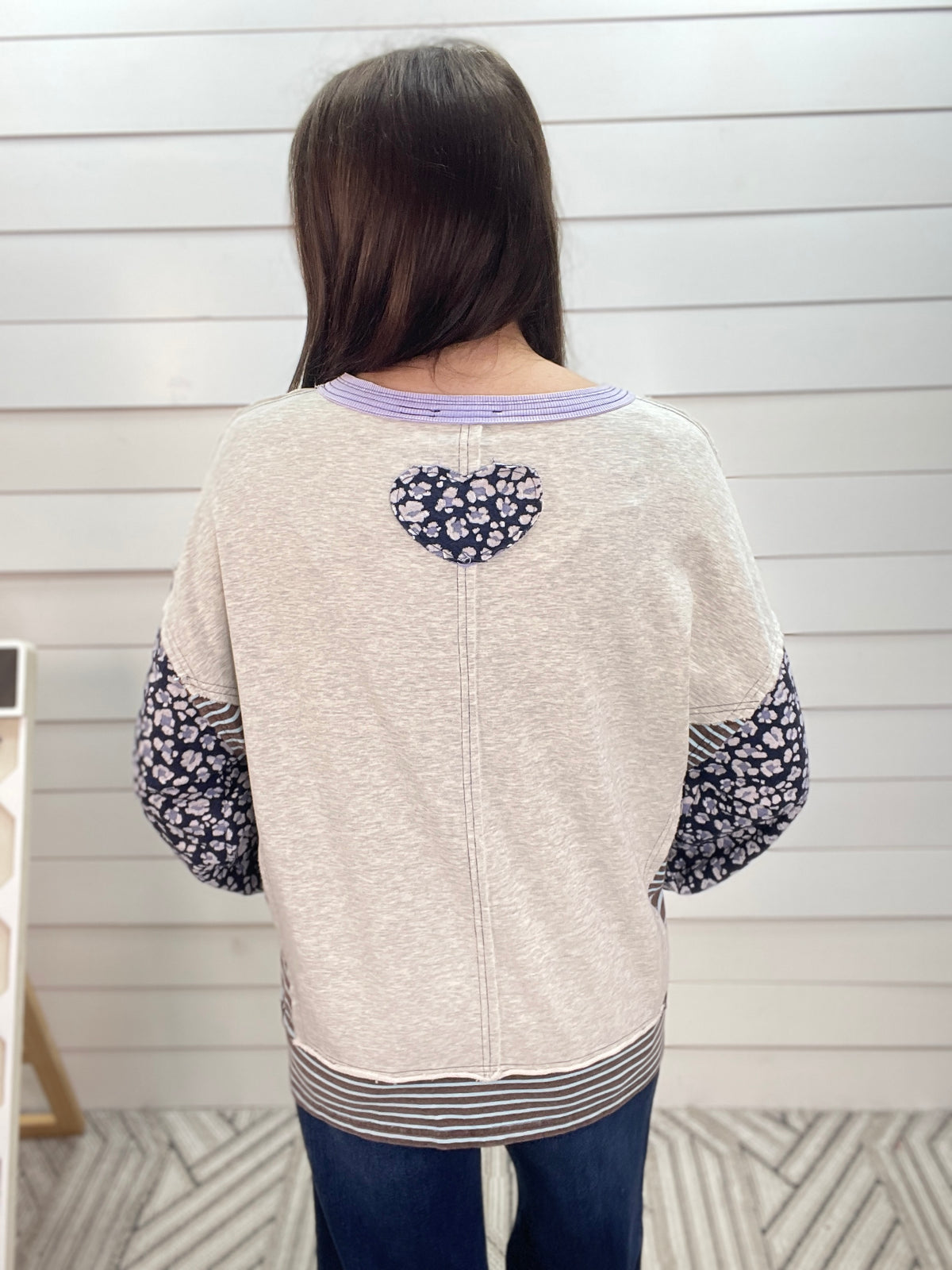 LT HEATHER GREY MIXED CONTRAST OVERSIZED FRENCH TERRY PULLOVER