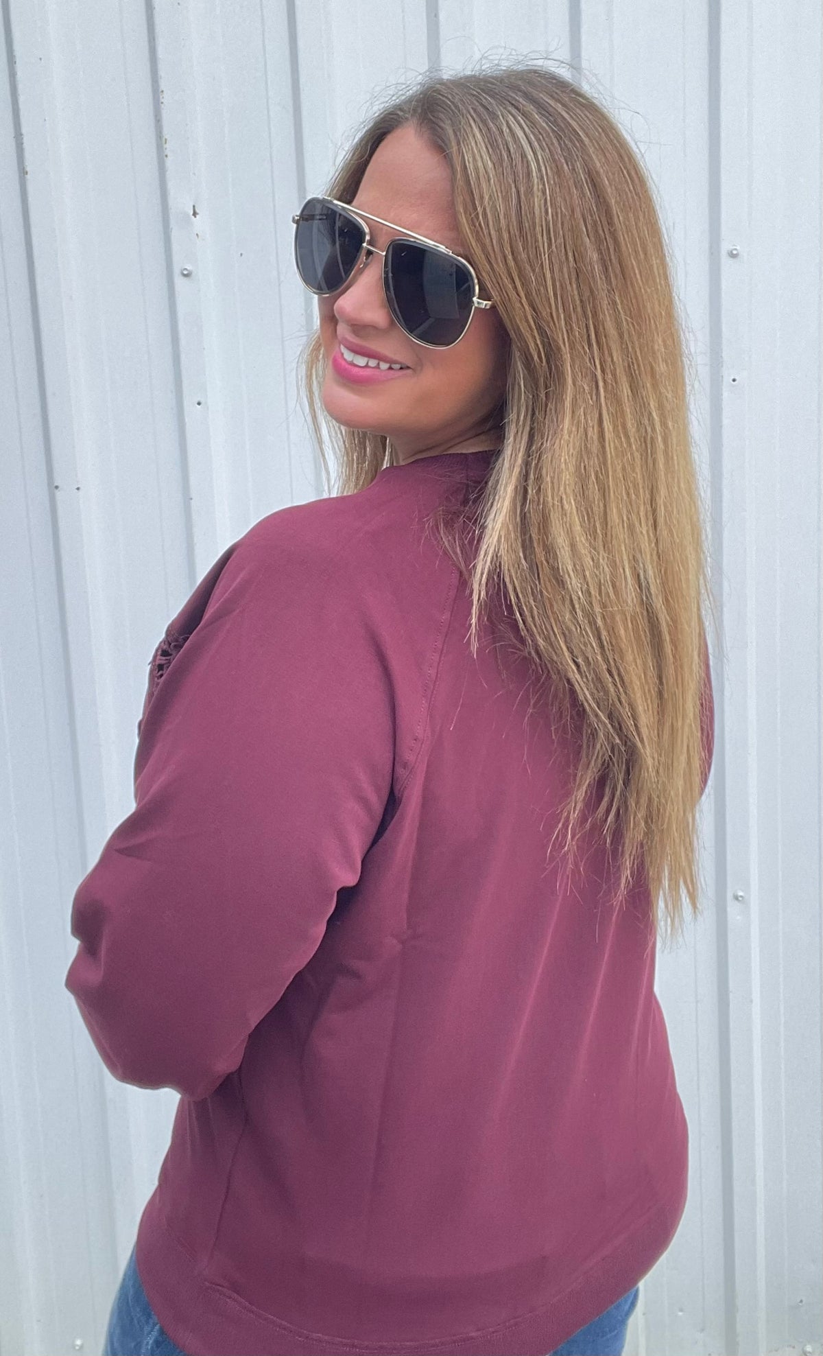 PLUM LACE TRIM PULLOVER