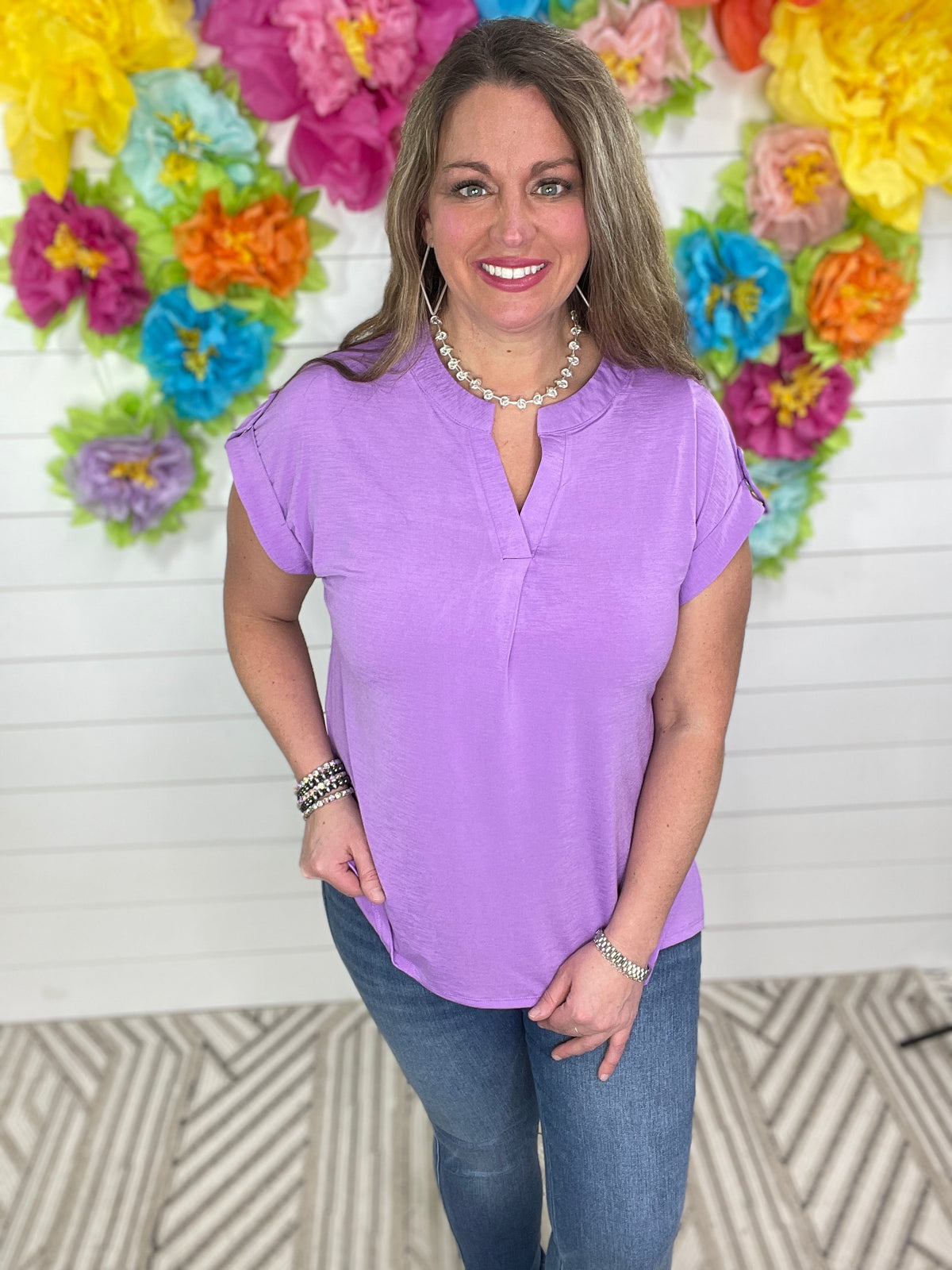 LAVENDER SHORT SLEEVE LIZZY TOP