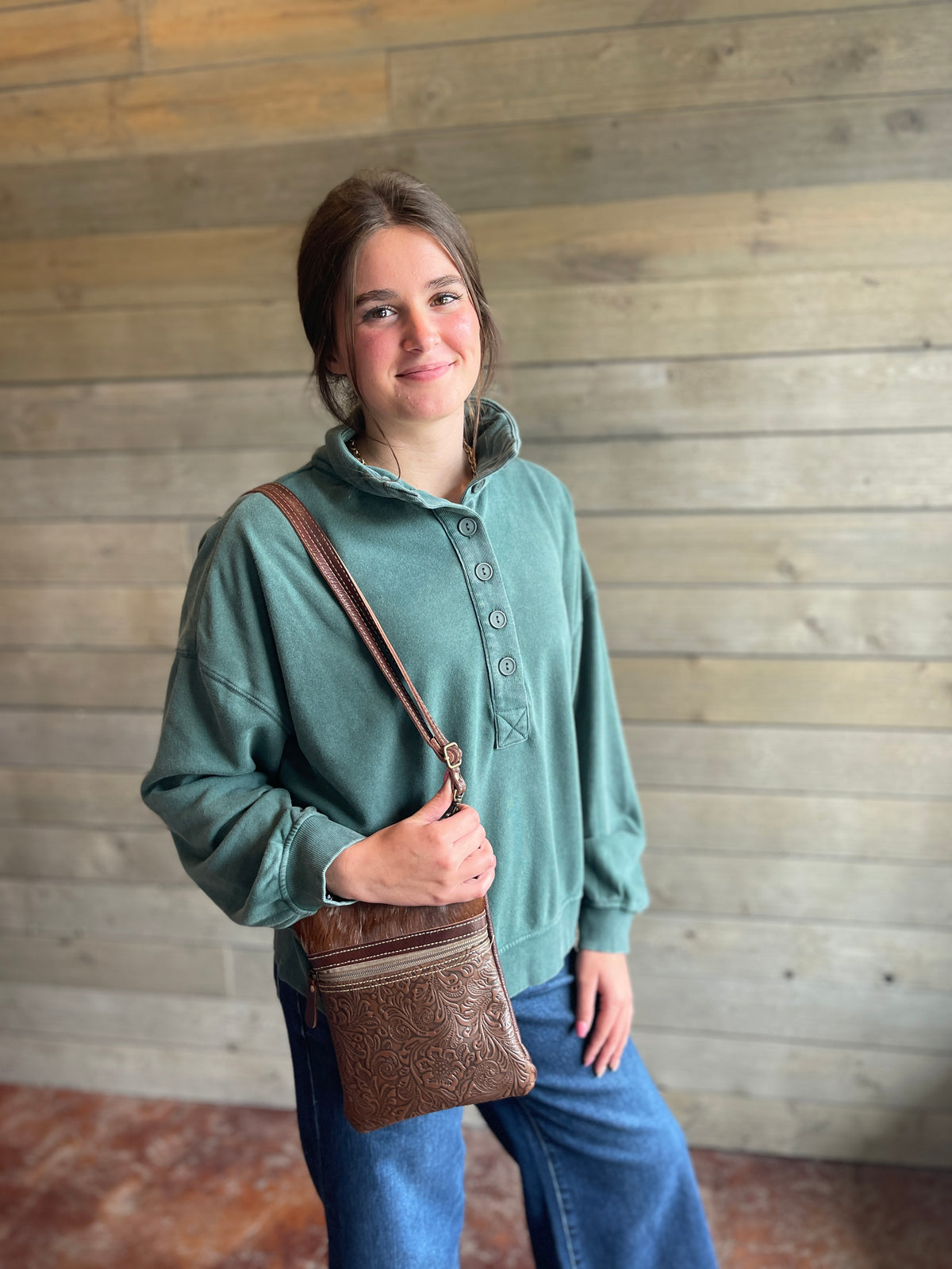 Dark Green Ultra Soft Mineral Wash Half Button Pullover