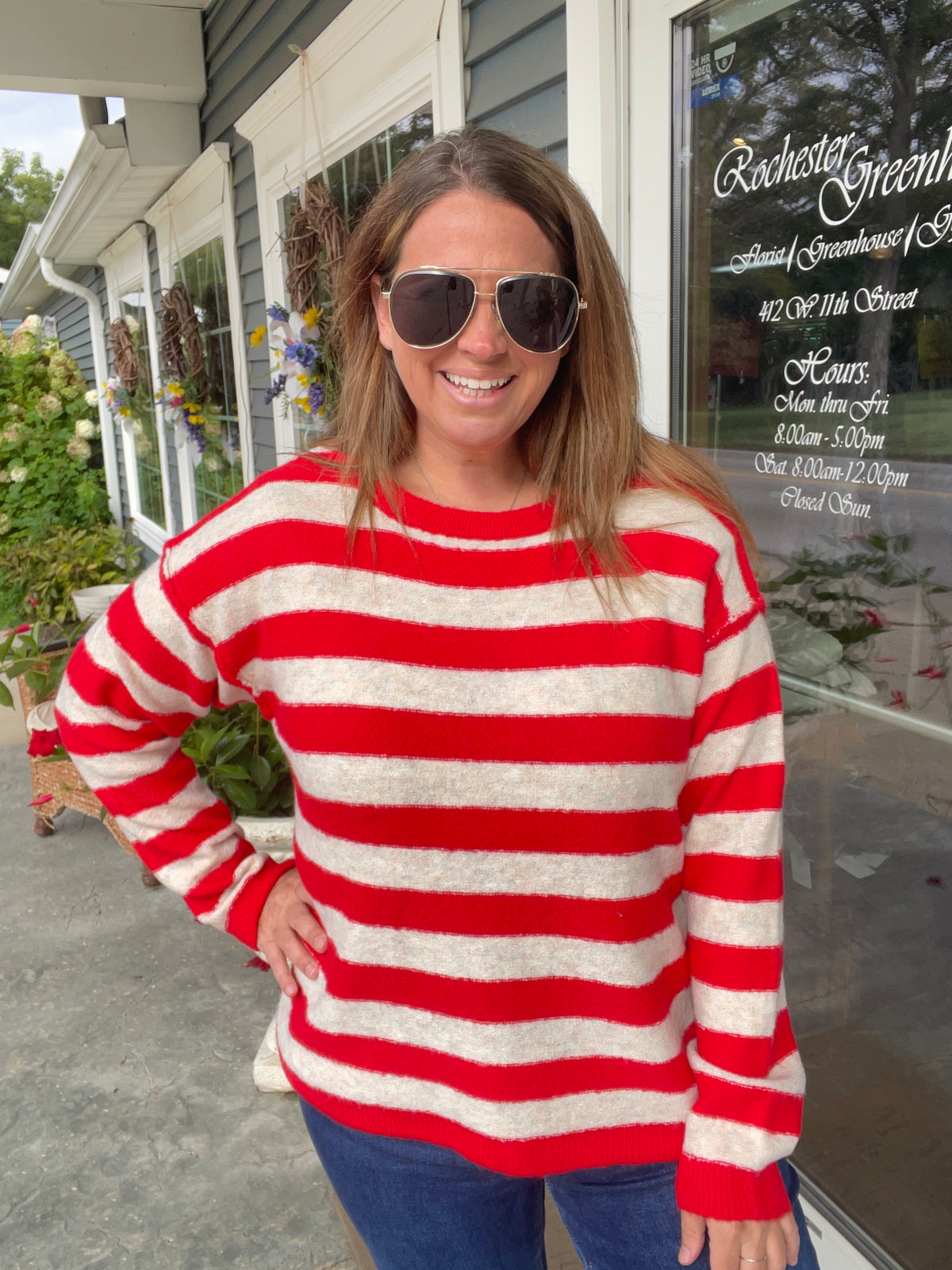 RED Bold Striped Long Sleeve Super Soft Crew Neck Pullover