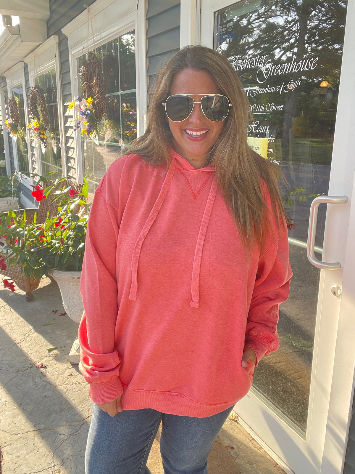 Coral Unisex Burnout Fleece Hoodie With V-Notch And Welt Pockets