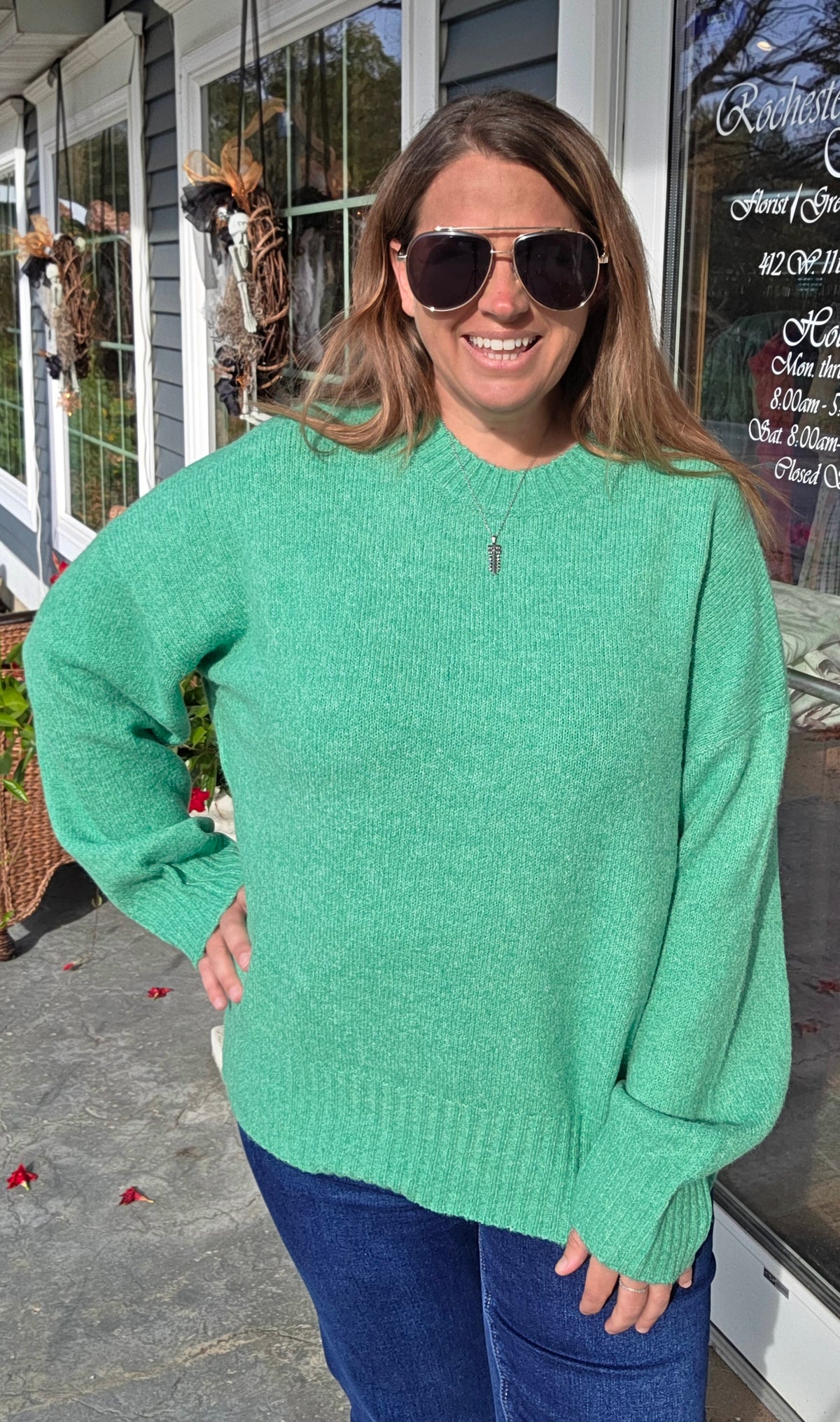 Green loose fit pullover sweater